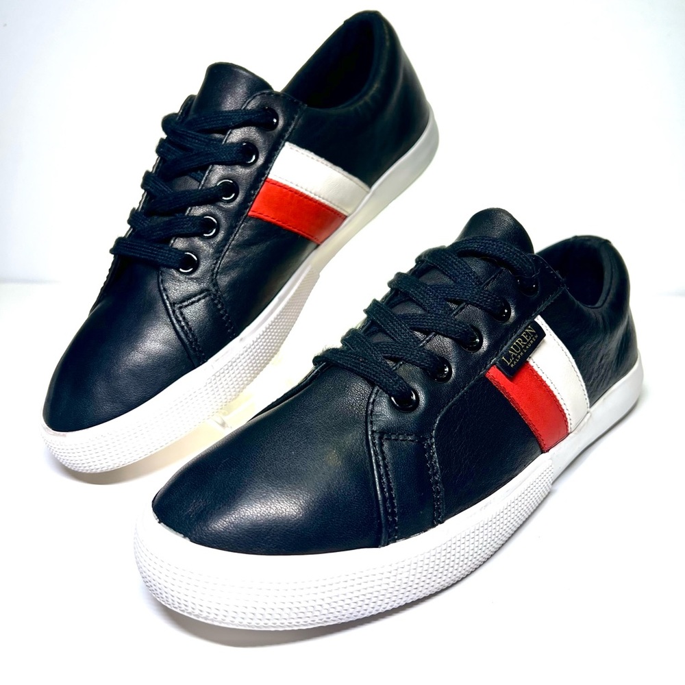 Lauren Ralph LRL Women’s Janson Blue Red Leather Low Top Sneakers Shoes 8.5B